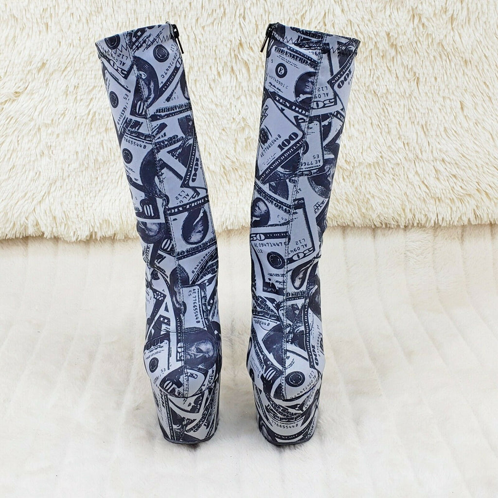 Adore 1002DP Money Print 7" High Heel Pull On Stretch Sock Platform Ankle Boots - Totally Wicked Footwear