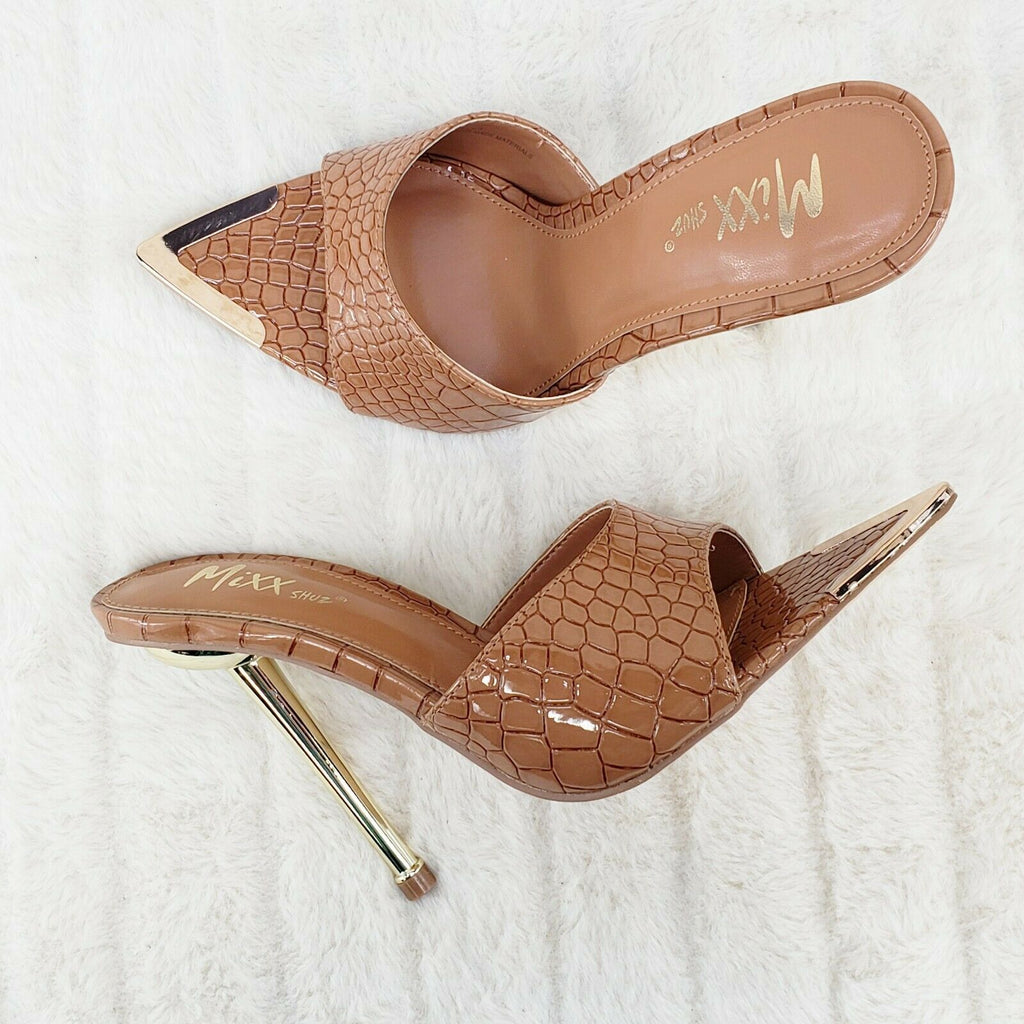 Venus Brown Slim High Heel Pointy Toe Slip On Sandals Slides Clogs - Totally Wicked Footwear