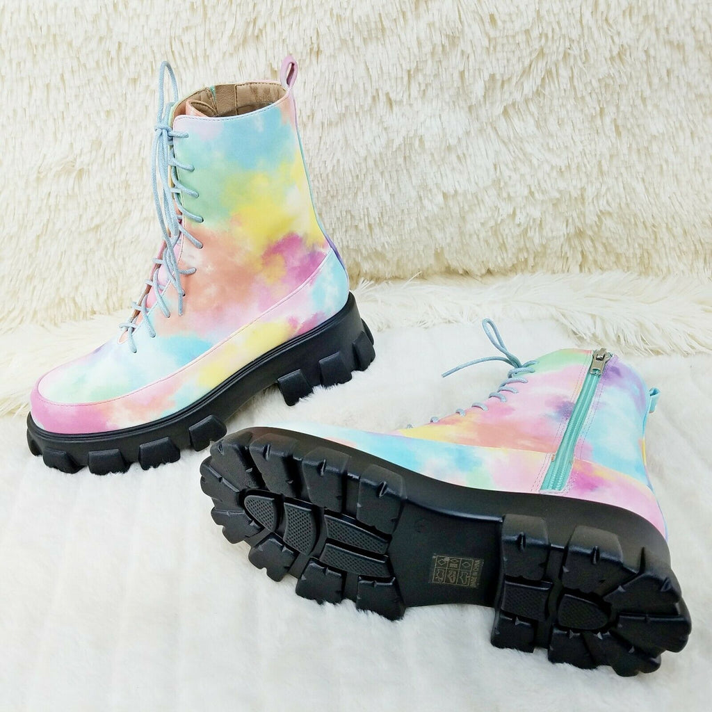 Girl Issues Pastel Tie Dye Platform Combat Boots US Sizes - Totally Wicked Footwear