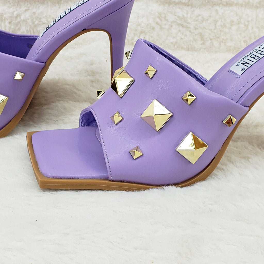 Popo Slip On Square Open Toe High Heel Clogs Mules Slides Lilac - Totally Wicked Footwear