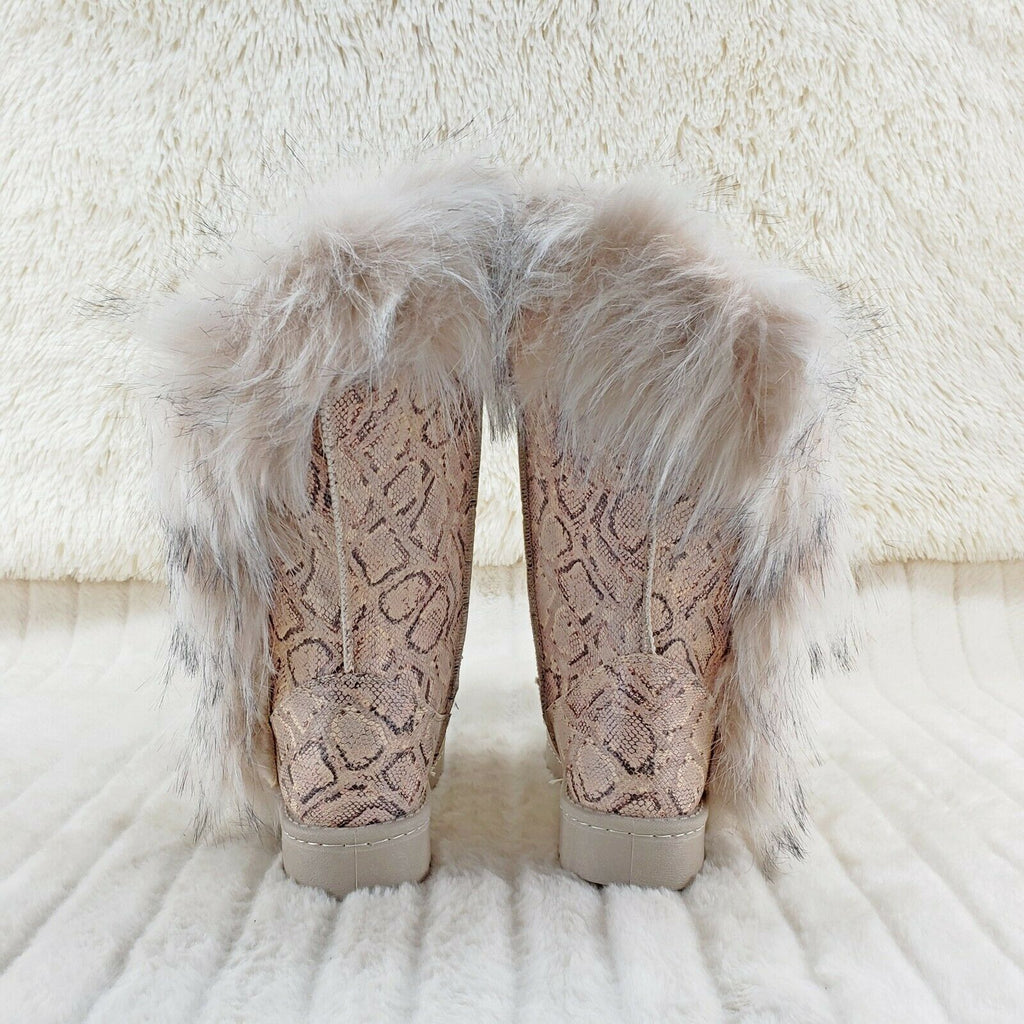 Chi Chi Tall Furry Snake Beige Faux Fur Lined Flat Winter Boots US Women's - Totally Wicked Footwear