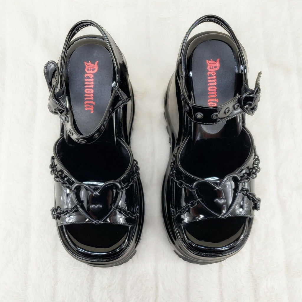 Wave 09 Heart Charm 6" Platform Goth Sandals Shoes Black Patent In House - Totally Wicked Footwear