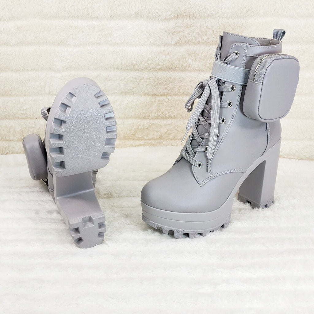 Secrets Grey Chunky Block Heel Side Purse/Pouch Ankle Boots Brand New - Totally Wicked Footwear