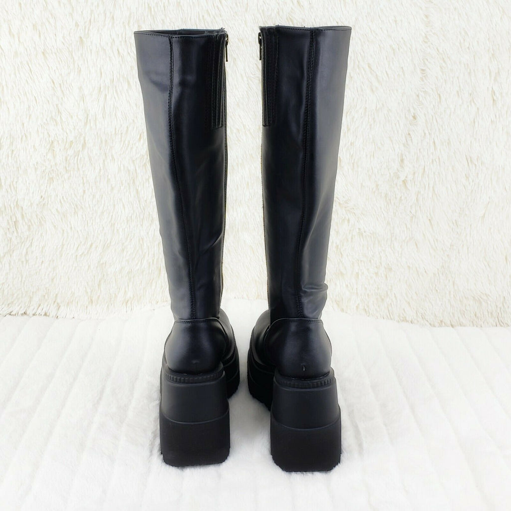 Demonia Shaker 100 Black Matte Platform 4.5" Wedge Heel Knee Boots NY - Totally Wicked Footwear