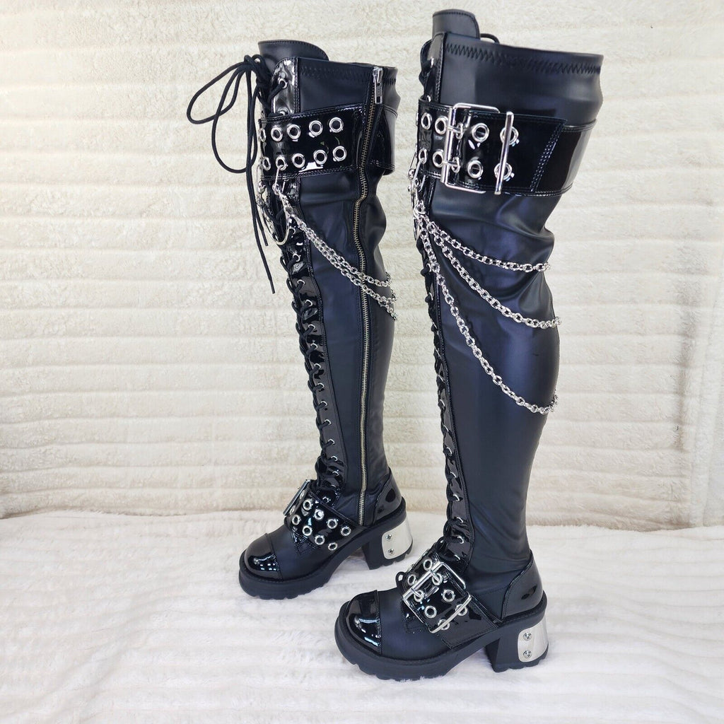 Bratty 304 Zipper Strap Buckle Biker Goth Punk Lace Up Thigh Boots In House NY - Totally Wicked Footwear