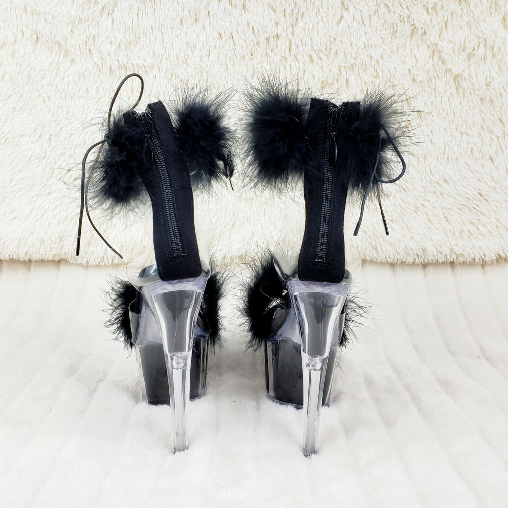 Adore 724 Black Marabou Platform Shoes Sandals 7" High Heel Shoes NY - Totally Wicked Footwear