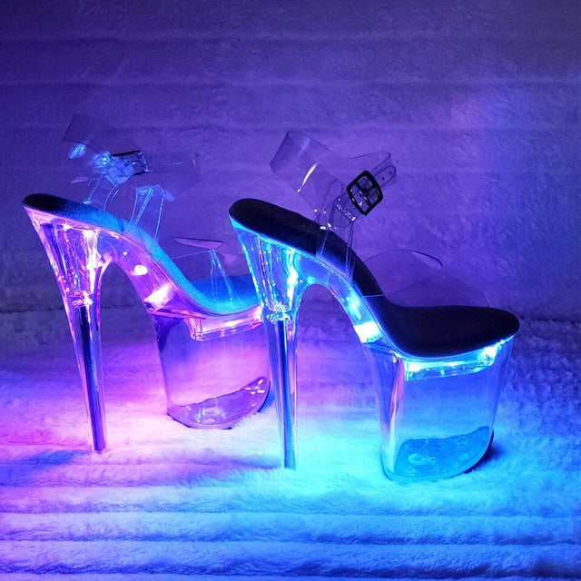 Flash Dance Led Lighted Multi Function Flashdance Clear Platform 8" Heels NY - Totally Wicked Footwear