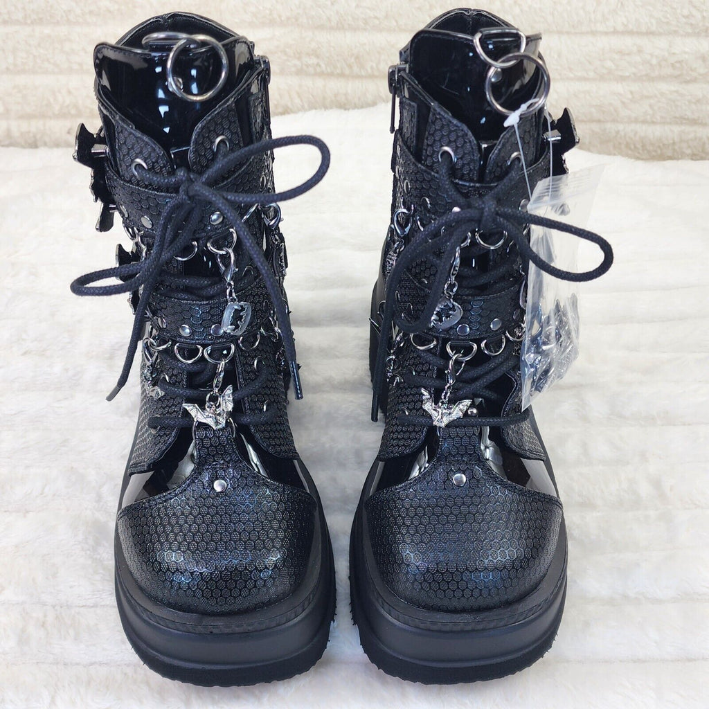 Shaker 66 Black Matte / Patent Platform 4.5" Wedge Heel Charm Ankle Boots NY - Totally Wicked Footwear