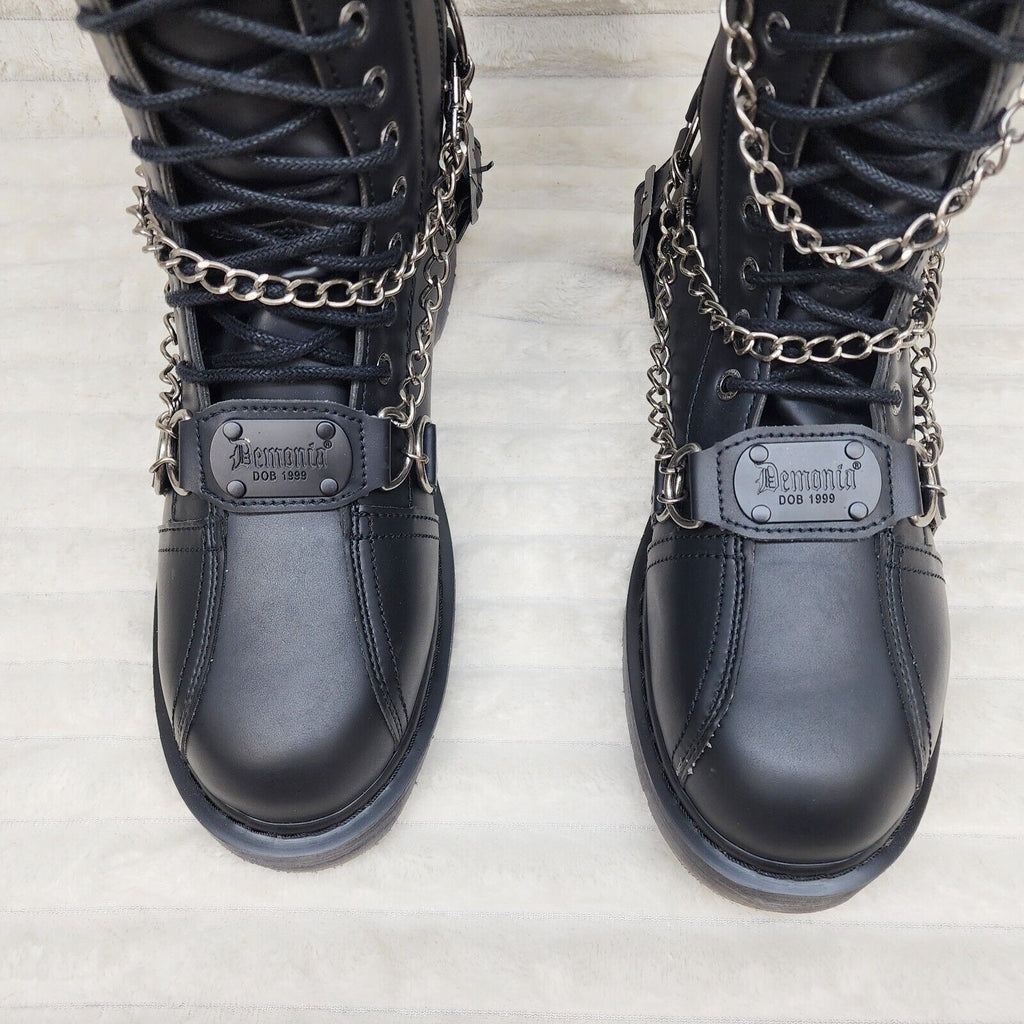 Bolt 415 Goth Combat Biker Knee Boots Black Matte Men Sizes IN HOUSE NY DEMONIA - Totally Wicked Footwear