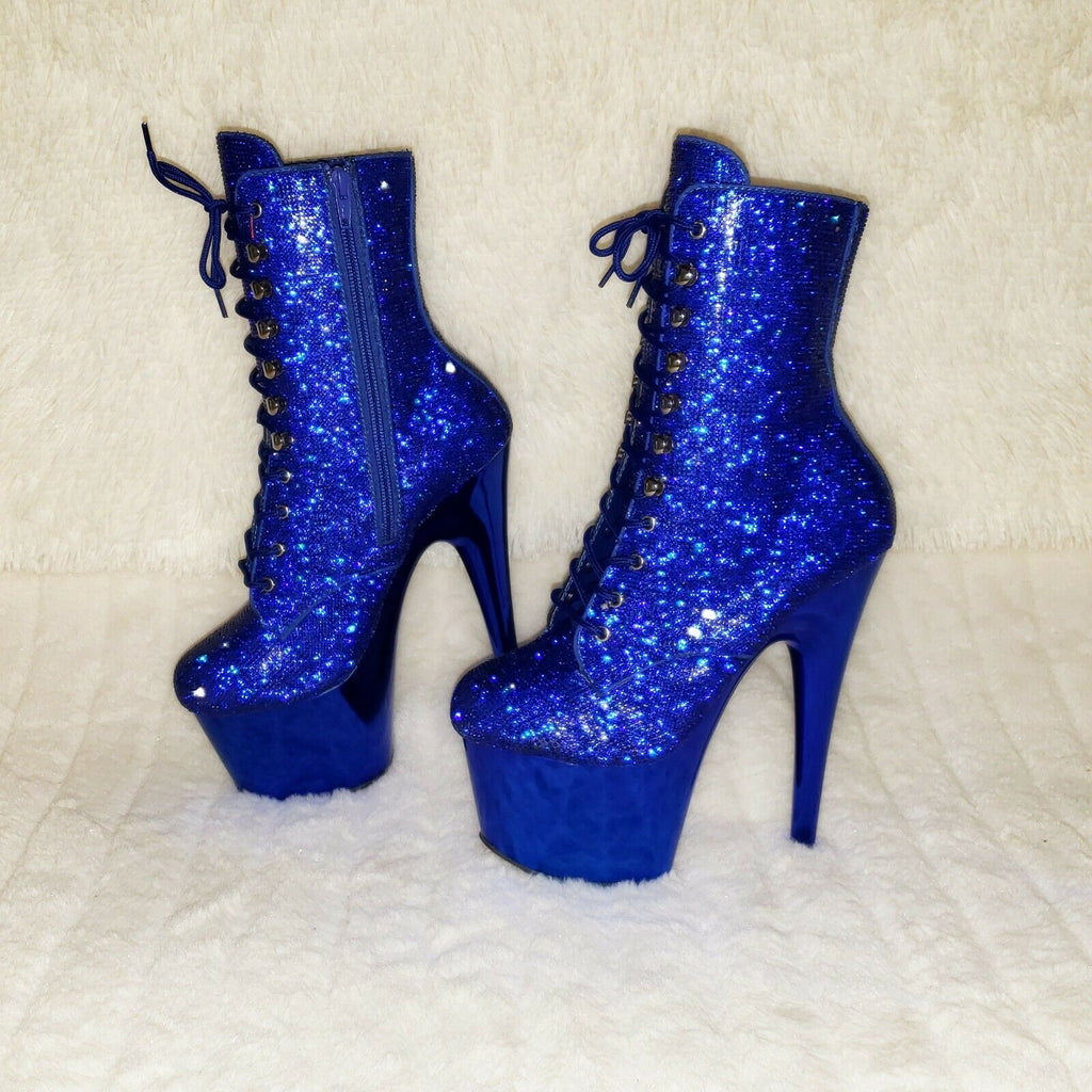 Blue 1020CHRS Bejeweled Rhinestone 7" High Heel Chrome Platform Ankle Boots NY - Totally Wicked Footwear