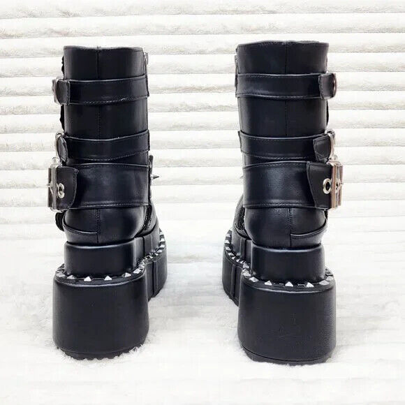 Stud & Skull Patch Black Matte Bear 150 Platform Ankle Boots Goth Punk Rave NY - Totally Wicked Footwear