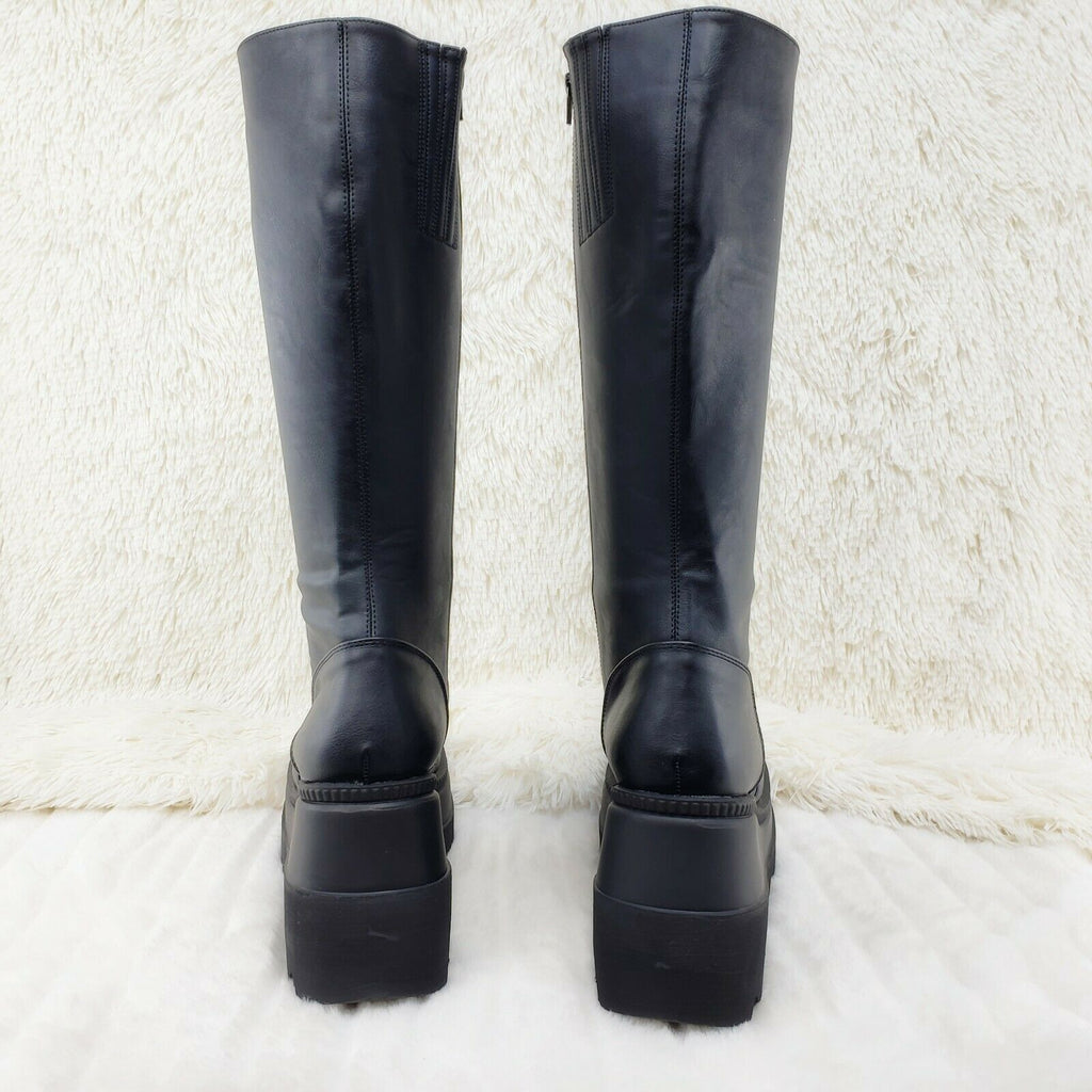 Demonia Shaker 100 Black Matte Platform 4.5" Wedge Heel Knee Boots NY - Totally Wicked Footwear