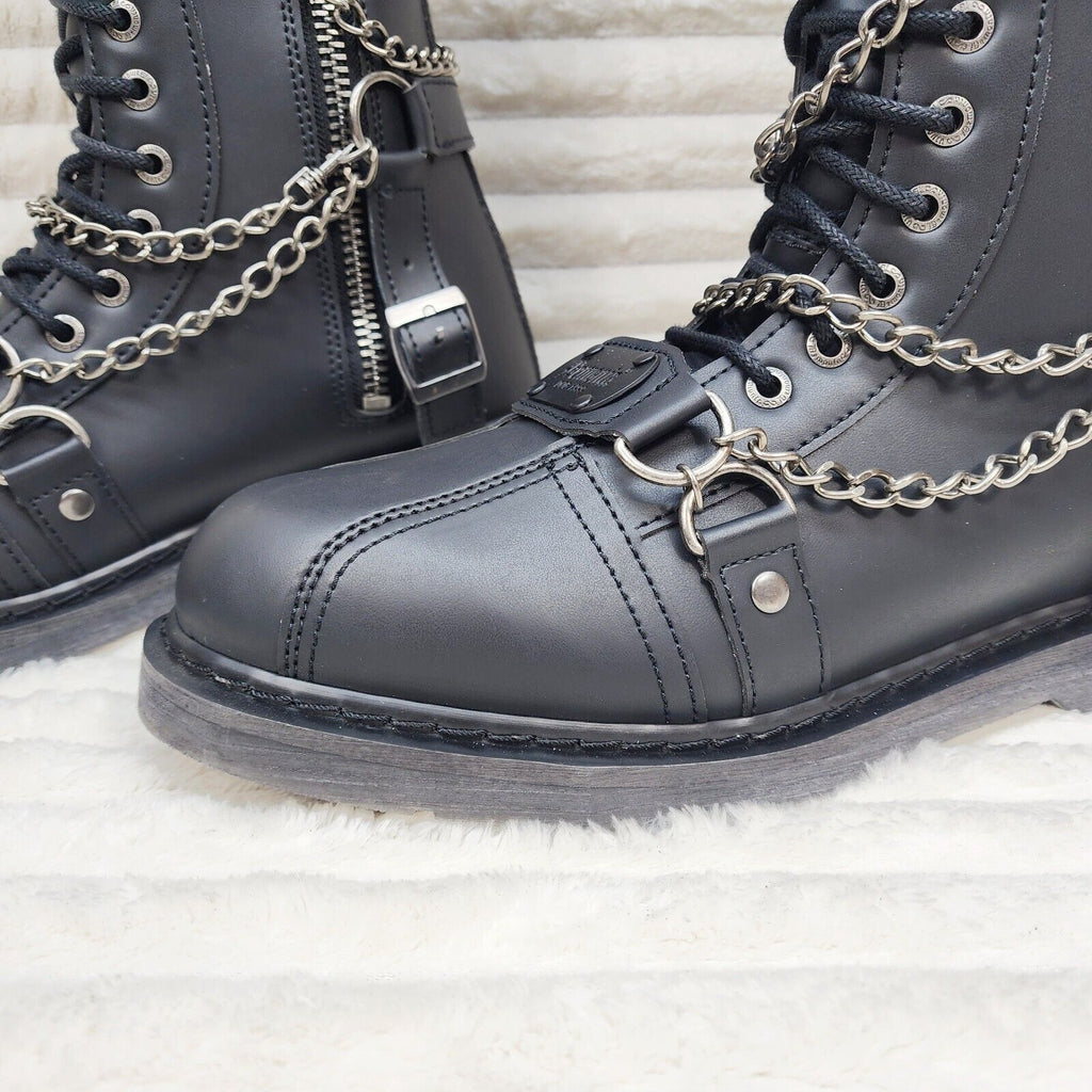 Bolt 415 Goth Combat Biker Knee Boots Black Matte Men Sizes IN HOUSE NY DEMONIA - Totally Wicked Footwear