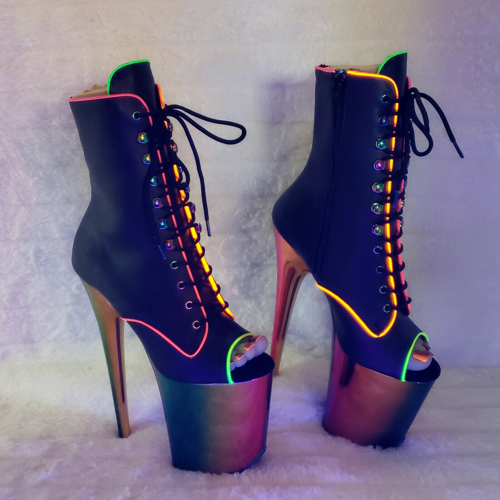Flamingo 1021RC Rainbow Chrome 8" Heels Platform Neon Trim Ankle Boots NY - Totally Wicked Footwear