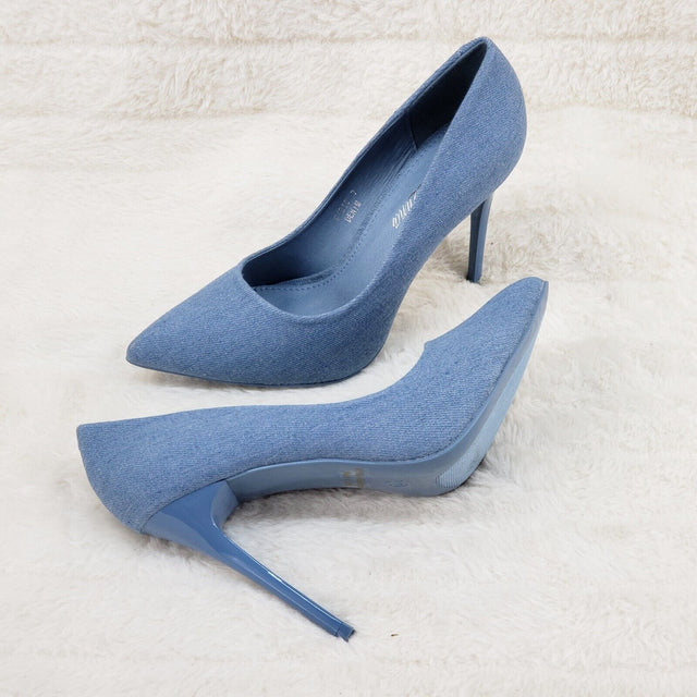 Fabio Medium Denim High Heel Shoes Pointy Toe Pump 7-11 - Totally Wicked Footwear