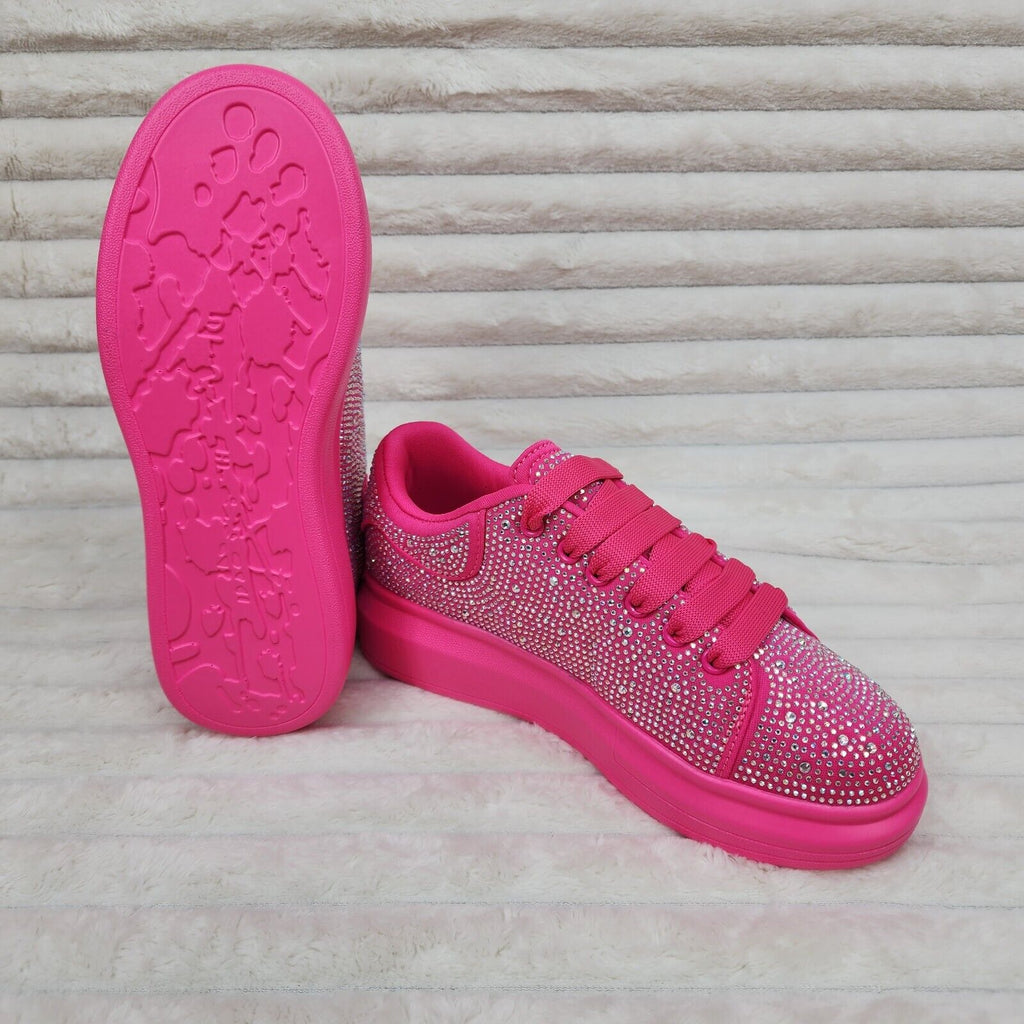 Cush Baby Bright Pink Fuchsia Rhinestone Sneakers Tennis Shoes - Totally Wicked Footwear
