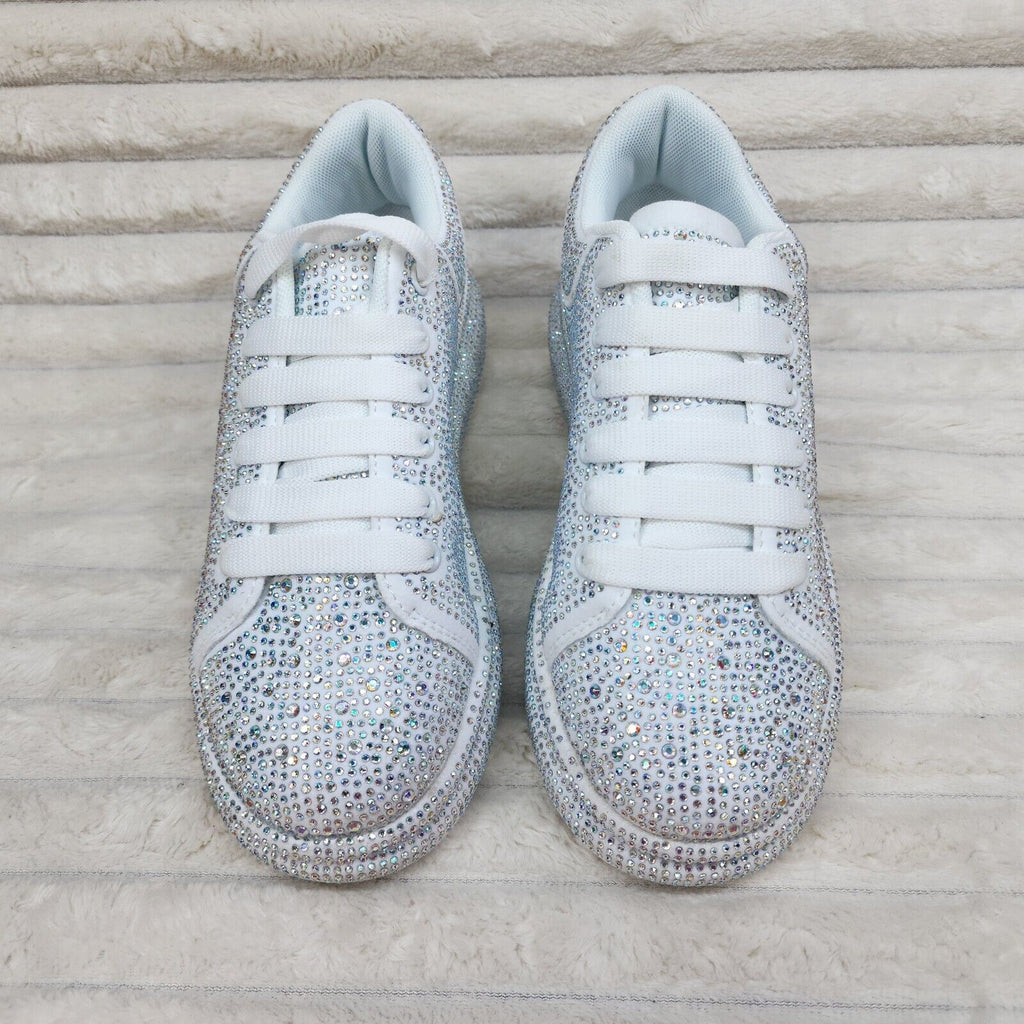 Dazzle Cush White Rhinestone Platform Sneakers Tennis Shoes - Totally Wicked Footwear