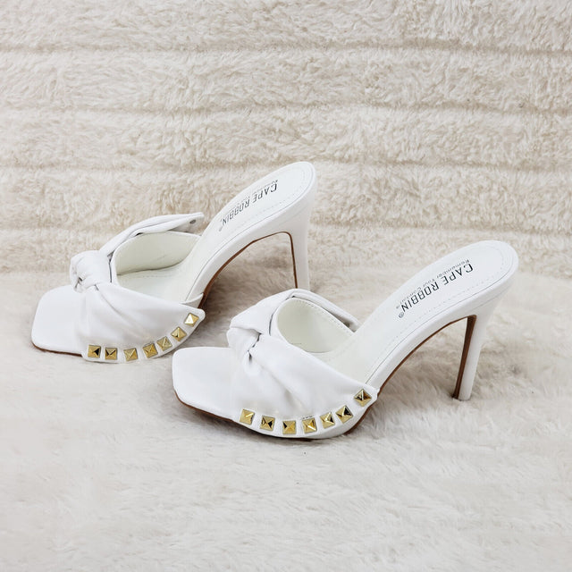 Darian Slip On White Open Toe High Heel Clogs Mules Slides - Totally Wicked Footwear