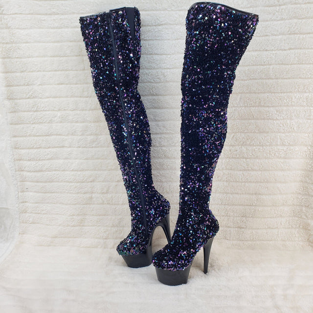 Adore 3020 Black Multi Sequin High Heel Platform Thigh High Boots US Sizes NY - Totally Wicked Footwear