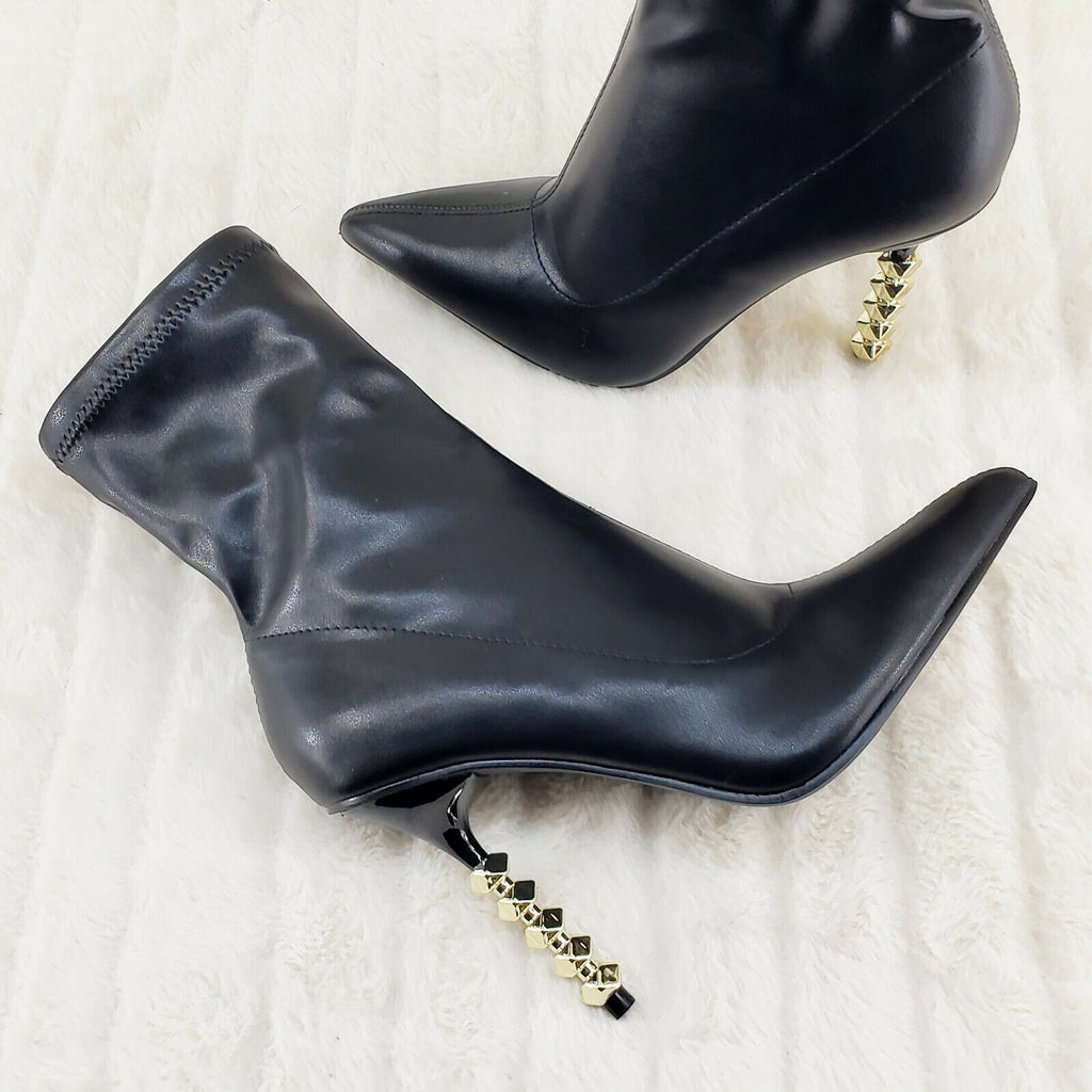 5" Geo Deco High Heel Black Stretchy Pointy Toe Ankle Boots My Vice - Totally Wicked Footwear