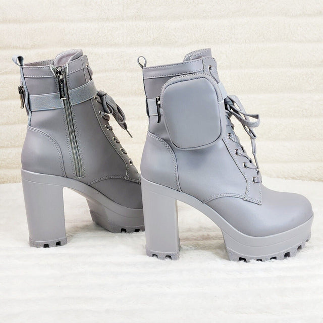 Secrets Grey Chunky Block Heel Side Purse/Pouch Ankle Boots Brand New - Totally Wicked Footwear