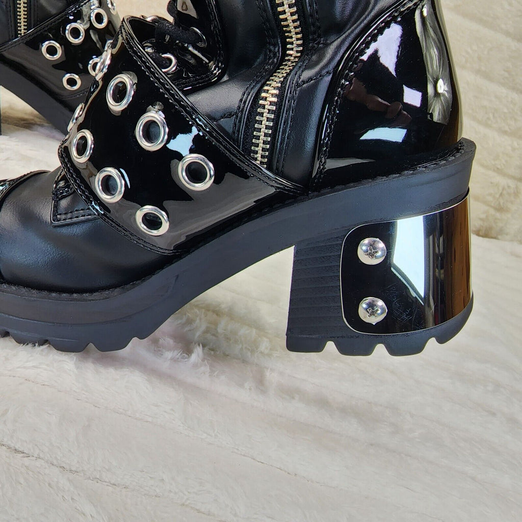 Bratty 304 Zipper Strap Buckle Biker Goth Punk Lace Up Thigh Boots In House NY - Totally Wicked Footwear