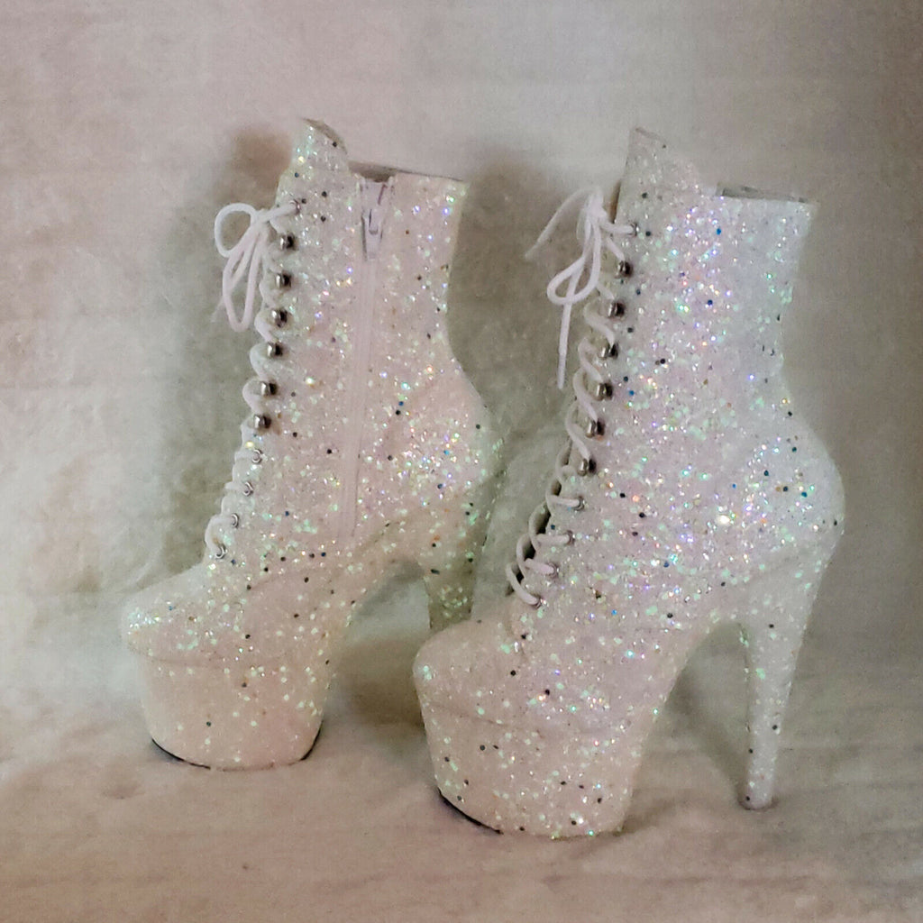 Adore 1020GDLG White UV Glitter Platform Ankle Boots 7" High Heels IN HOUSE - Totally Wicked Footwear
