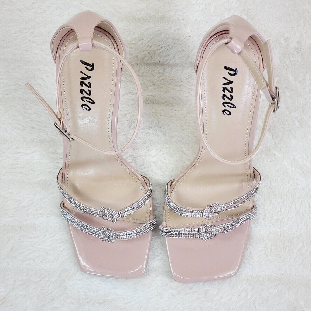 Symm Nude Patent Rhinestone Strap High Heel Stiletto Shoes - Totally Wicked Footwear