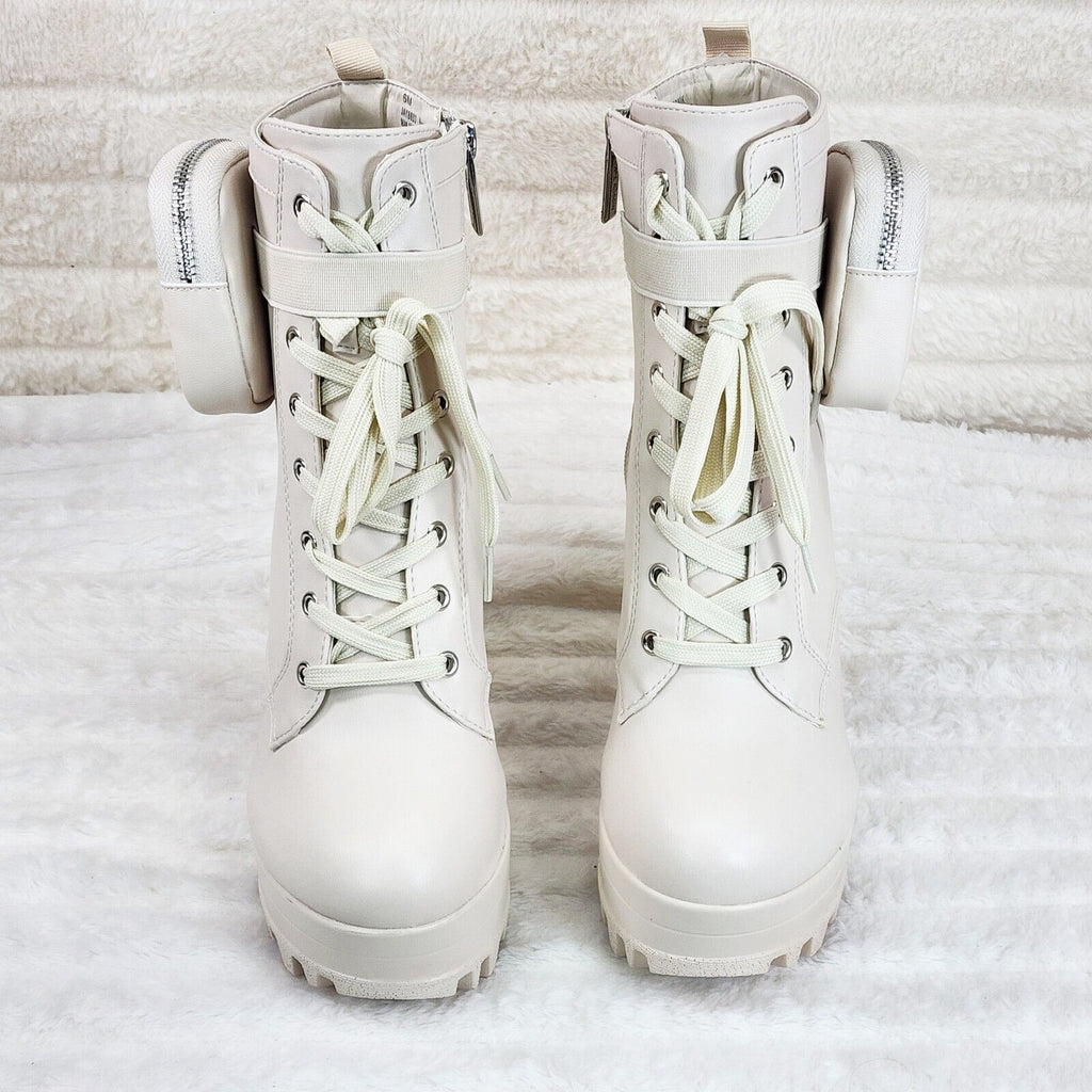 Secrets Nude Chunky Block Heel Side Purse/Pouch Ankle Boots Brand New - Totally Wicked Footwear