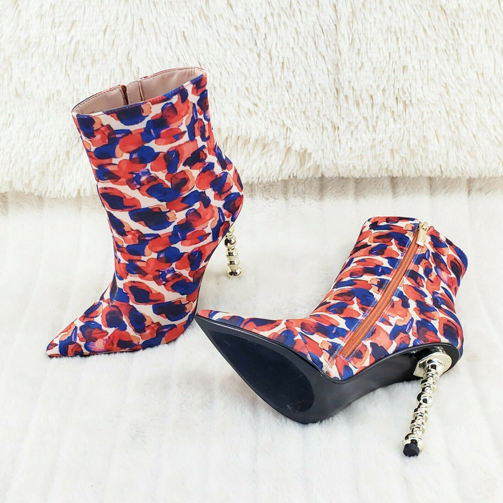 5" Geo Deco High Heel Multi Color Print Pointy Toe Ankle Boots Shawna - Totally Wicked Footwear