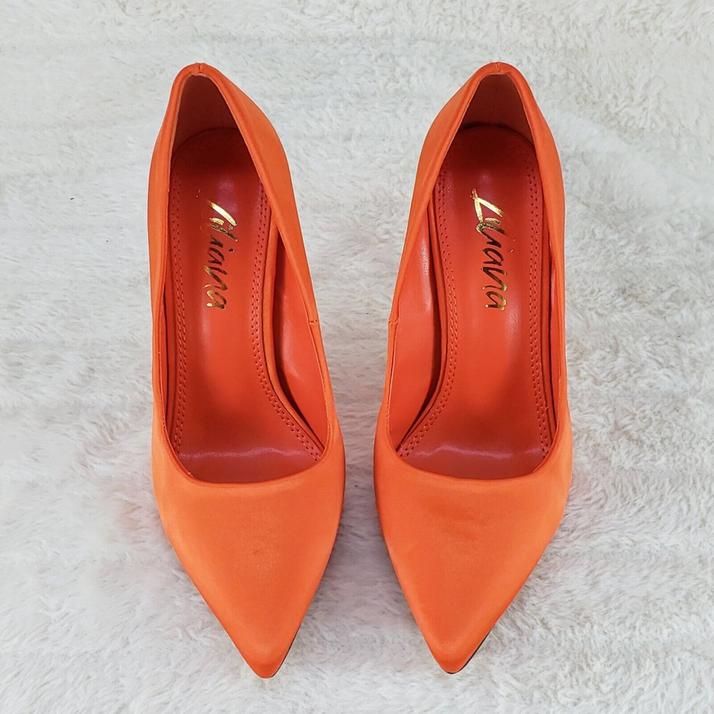 Fabulous Orange Satin Pointy Toe n High Heel Pumps 7-11 - Totally Wicked Footwear