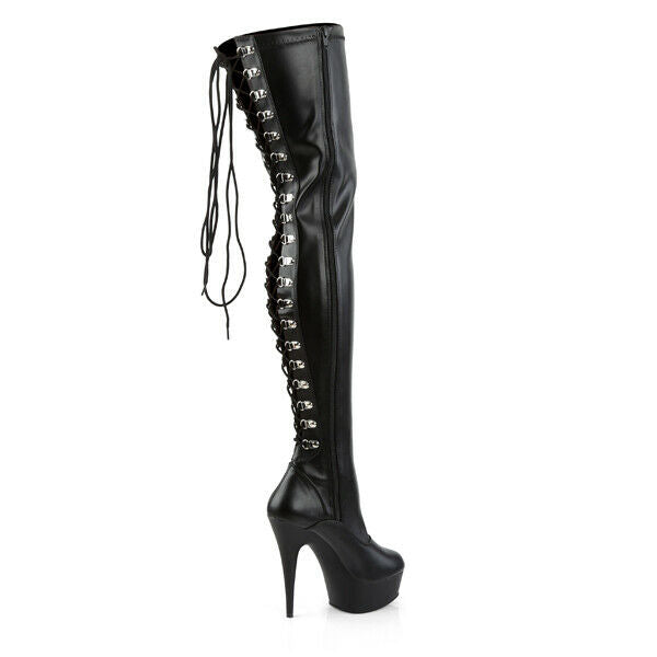 Delight 3063 Back Lace Thigh High Platform Boots 6" High Heels Black Matte - Totally Wicked Footwear