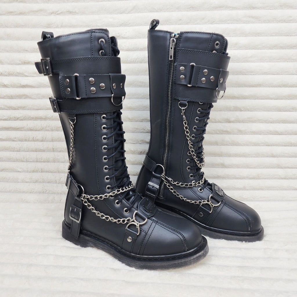 Bolt 415 Goth Combat Biker Knee Boots Black Matte Men Sizes IN HOUSE NY DEMONIA - Totally Wicked Footwear