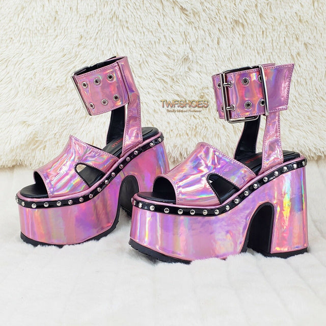 Demonia 102 Camel Stacked Pink Hologram Platform Sandals Goth Punk 6-12 NY - Totally Wicked Footwear