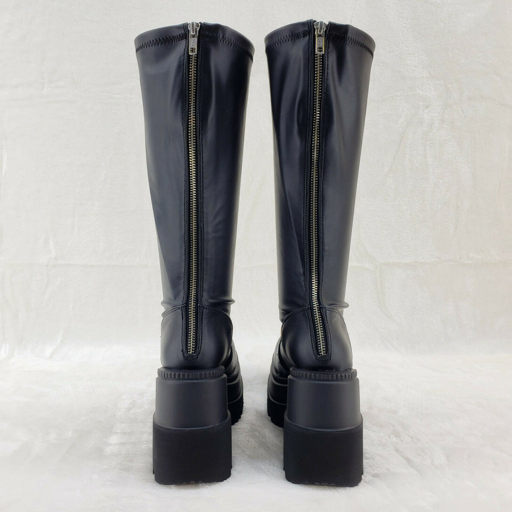 Shaker 65WC Wide Calf Stretch Matte Platform 4.5" Wedge Heel Knee Boots NY - Totally Wicked Footwear