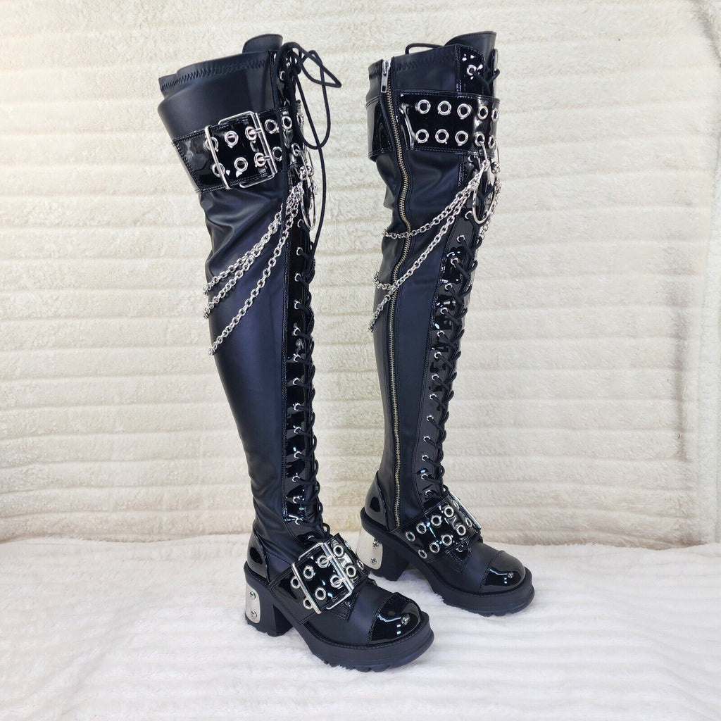 Bratty 304 Zipper Strap Buckle Biker Goth Punk Lace Up Thigh Boots In House NY - Totally Wicked Footwear