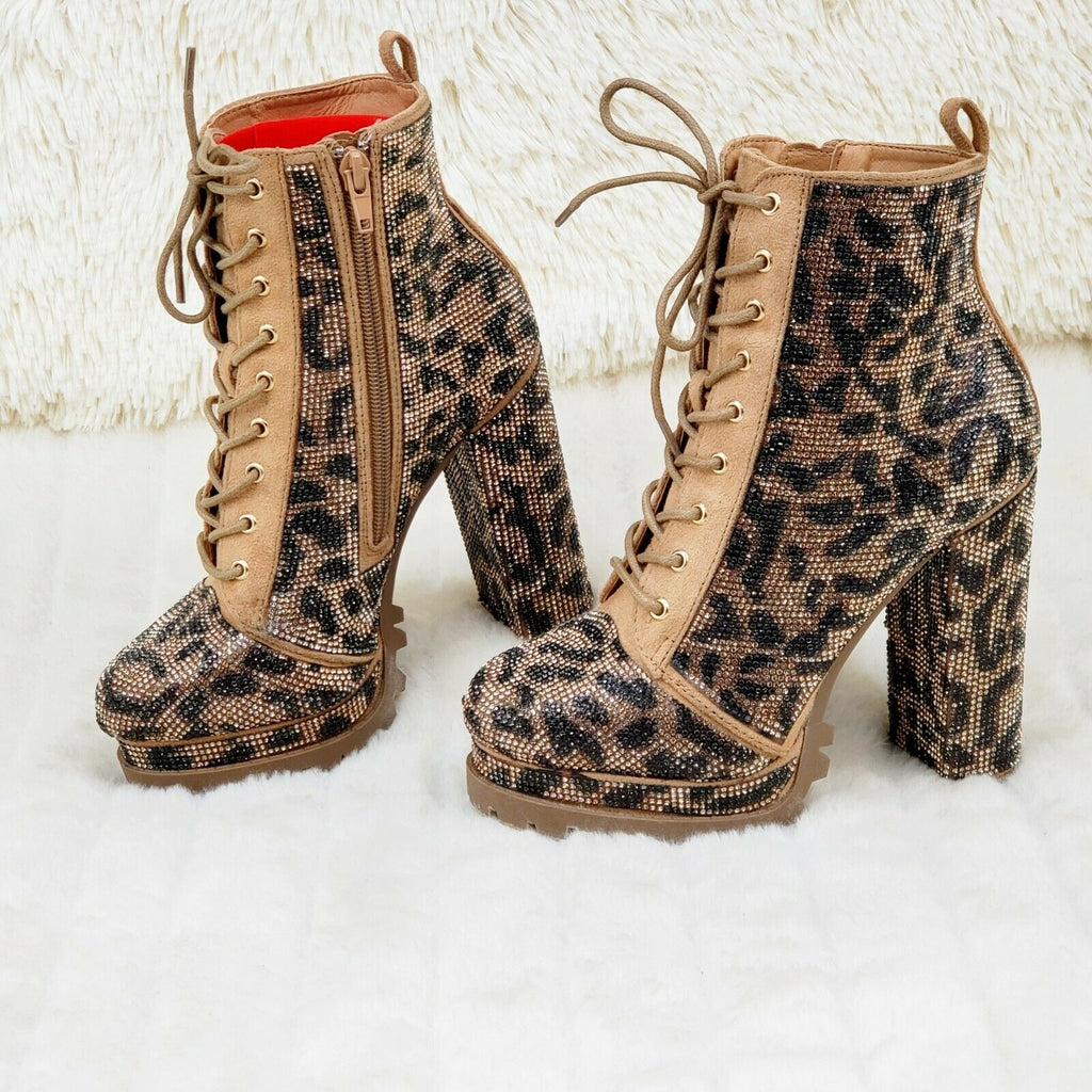 Wild Diva Vivian 15 Leopard Rhinestone High Heel  Platform Ankle Boots - Totally Wicked Footwear