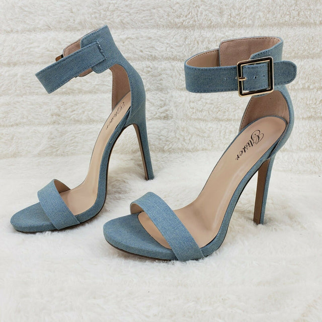 Sexy Light Blue Denim Ankle Strap 4.5" High Heel Shoes Heels Glister - Totally Wicked Footwear