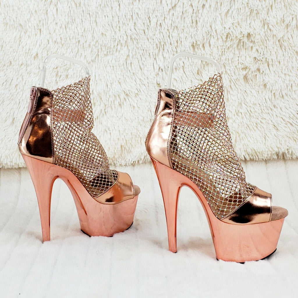 Adore 765RM Rose Gold Rhinestone Mesh Platform Sandals 7" High Heel Shoes NY - Totally Wicked Footwear