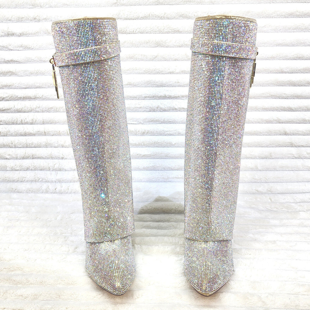 Super Sparkle Sharky Skirted Fold Over Wedge Heel Knee Boots - Totally Wicked Footwear