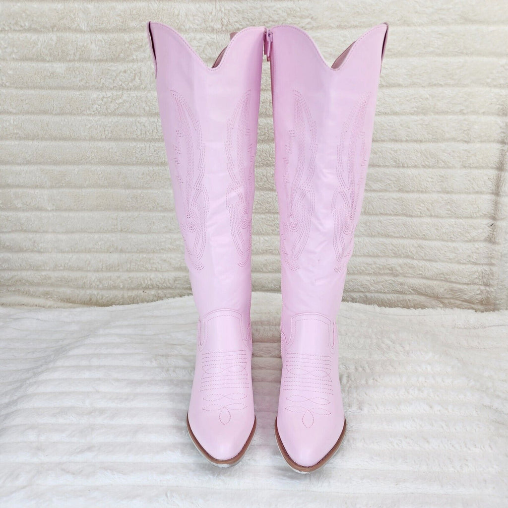 Wild Ones Rodeo Embroidered Baby Pink Cowboy Cowgirl Boots Tuck Zipper Plus - Totally Wicked Footwear