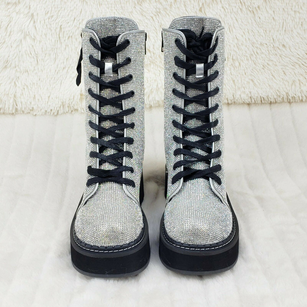 Demonia Emily 330R Rhinestone 2" Platform Combat Boots 6-12 NY - Totally Wicked Footwear