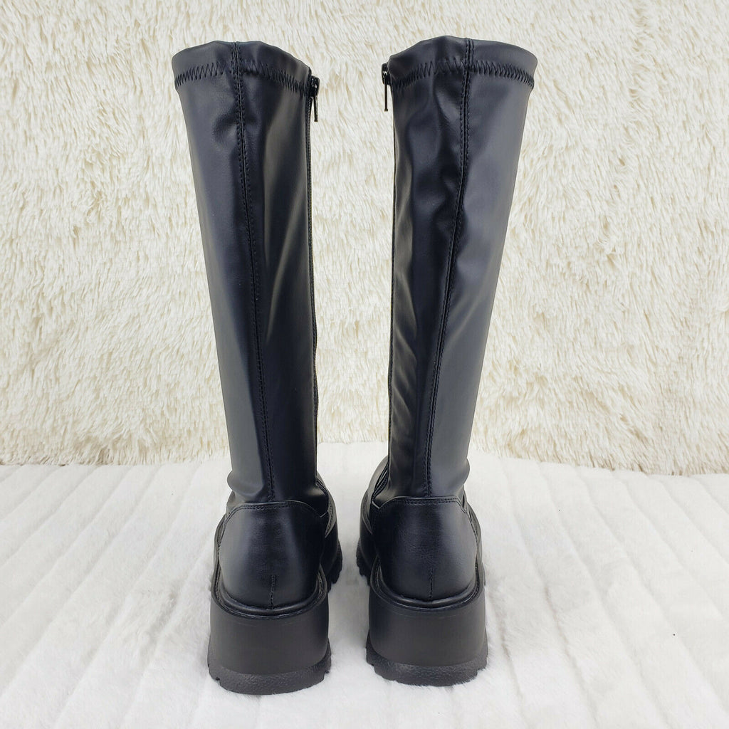 Demonia Slacker 200 65 Black Matte Platform Wedge Heel Knee Boots NY - Totally Wicked Footwear