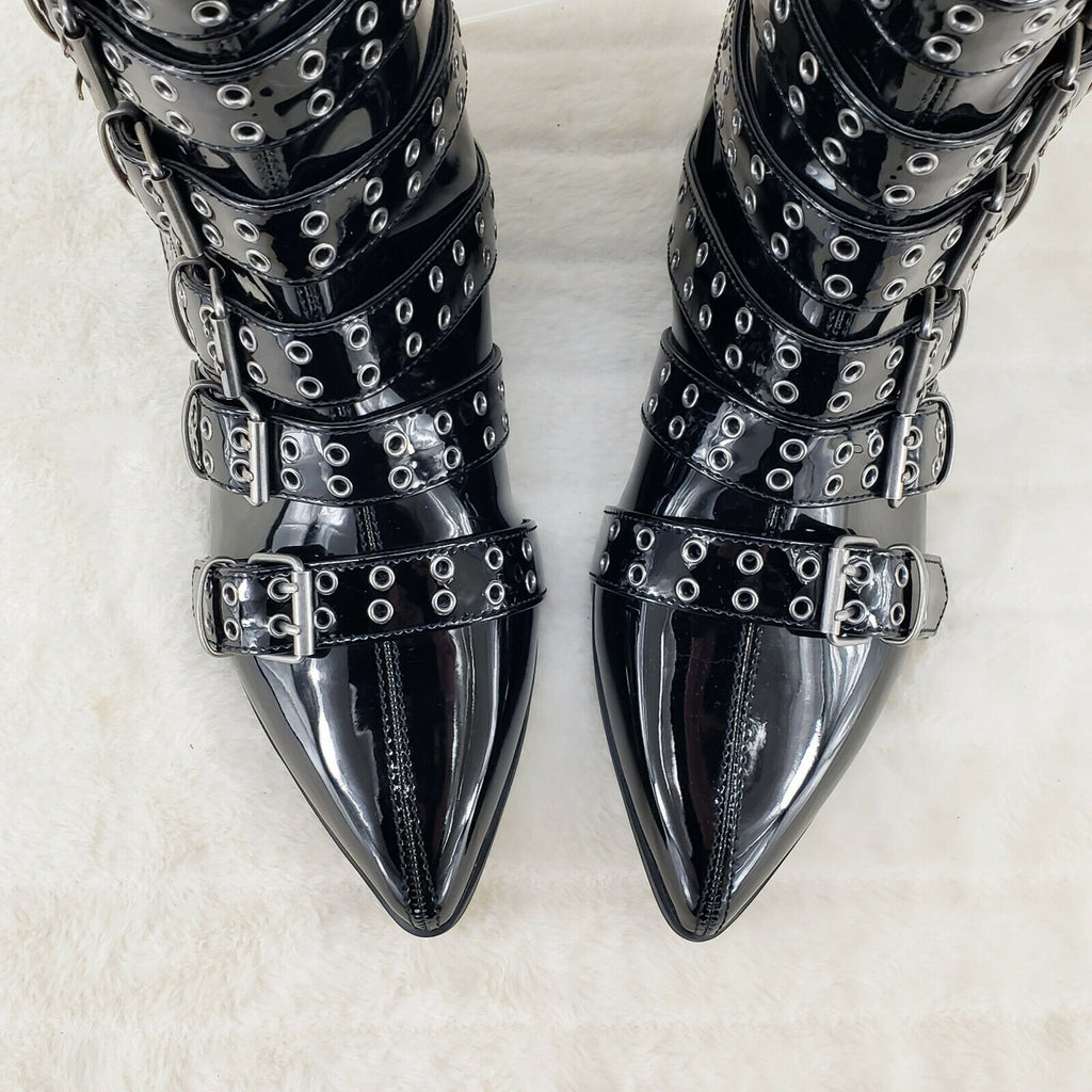 Wicked Warlock 70 Multi Strap Winklepicker Ankle Boots Mens Patent NY IN HOUSE - Totally Wicked Footwear