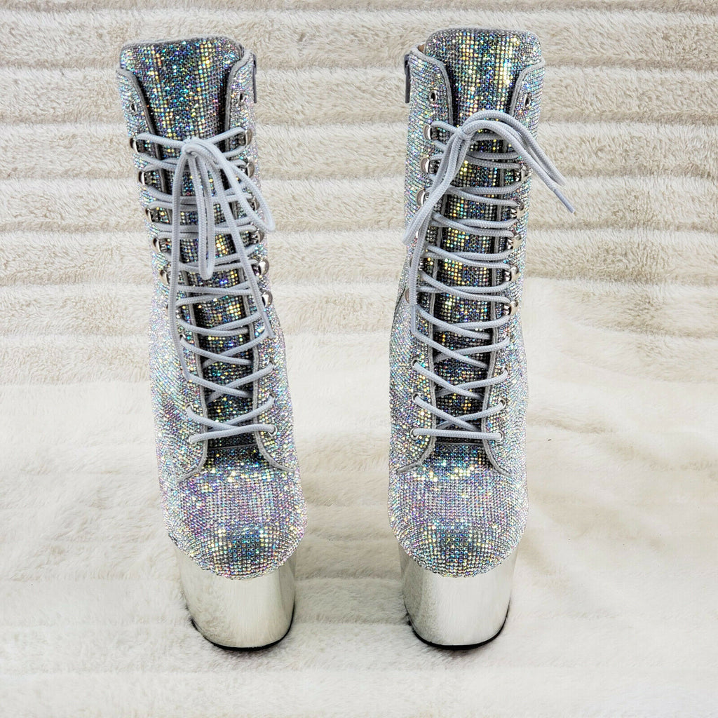 Adore 1020CHRS Silver Bejeweled Rhinestone 7" High Heel Platform Ankle Boots NY - Totally Wicked Footwear