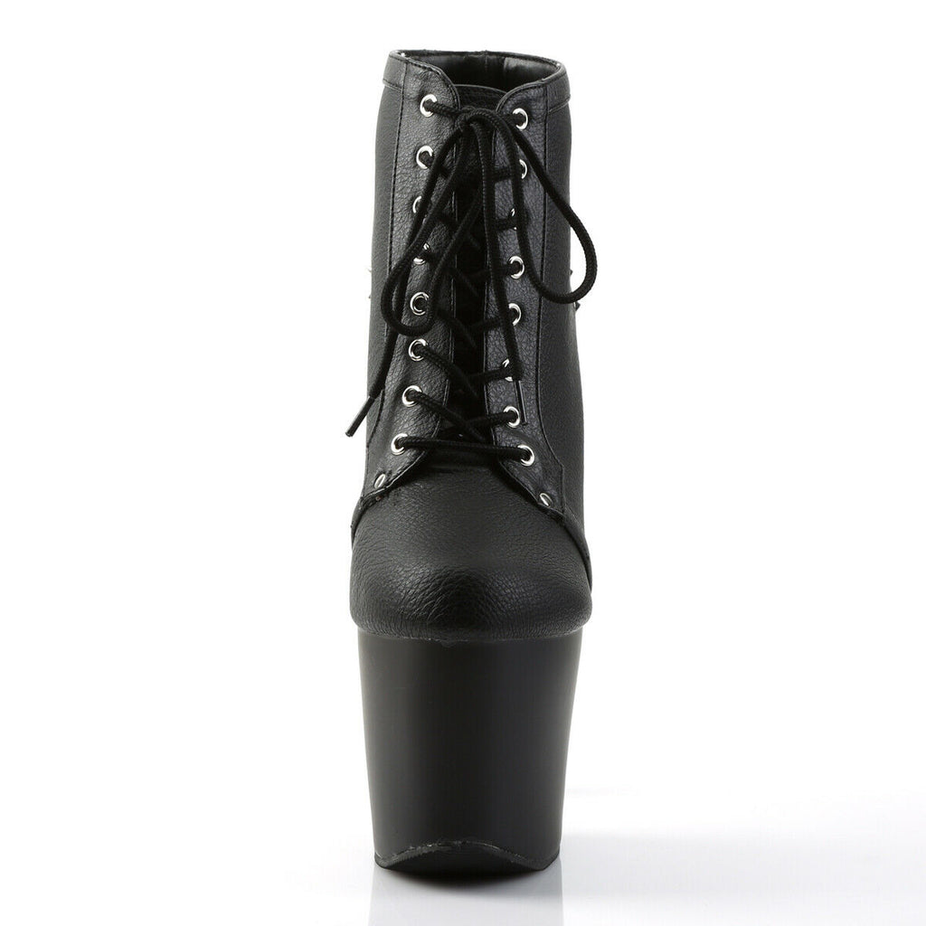 Fearless 700-28 Black Matte 7" Spiked Stud High Heel Platform Ankle Boots - Totally Wicked Footwear