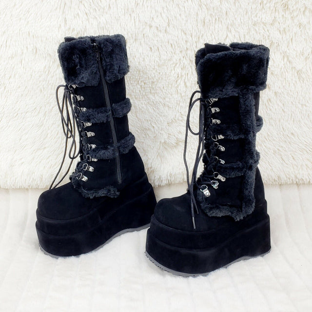 Bear 202 Black Faux Fur / Suede Platform Goth Punk Calf Boots NY Restock Stomper - Totally Wicked Footwear