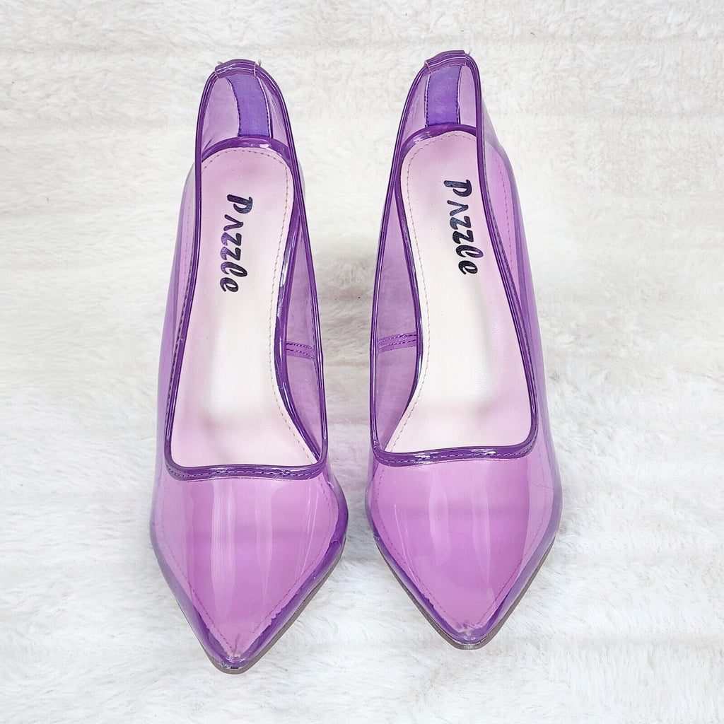 PVC Jelly Translucent High Heel Pointy Toe Stiletto Pumps Shoes Purple Baker - Totally Wicked Footwear