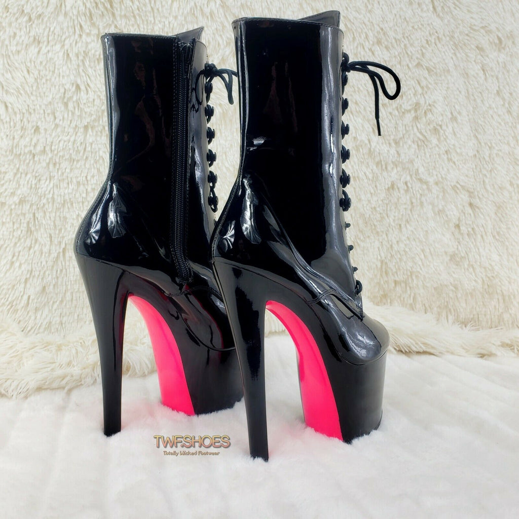 1020TT Black Patent UV Neon Pink Platform Ankle Boot 8" High Heels Shoes NY - Totally Wicked Footwear