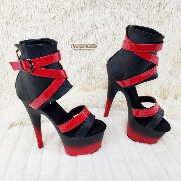 Adore Black Red 2 Tone 7" High Heel Closed Back Pole Shoes 700-15 - Totally Wicked Footwear